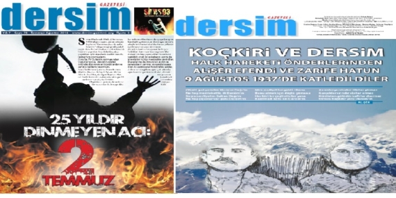 Dersim Gazetesi ’25 Yıldır Dinmeyen Acı: 2 Temmuz’ manşetiyle çıktı
