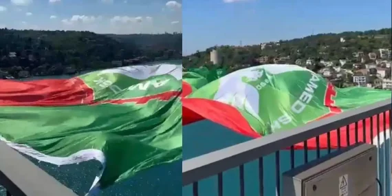 İstanbul Boğazı’nda dev Amedspor bayrağı