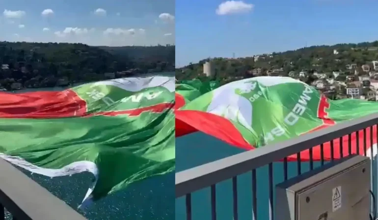 İstanbul Boğazı’nda dev Amedspor bayrağı