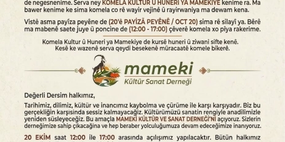 Dersim’de Mameki Kültür ve Sanat Derneği açılıyor